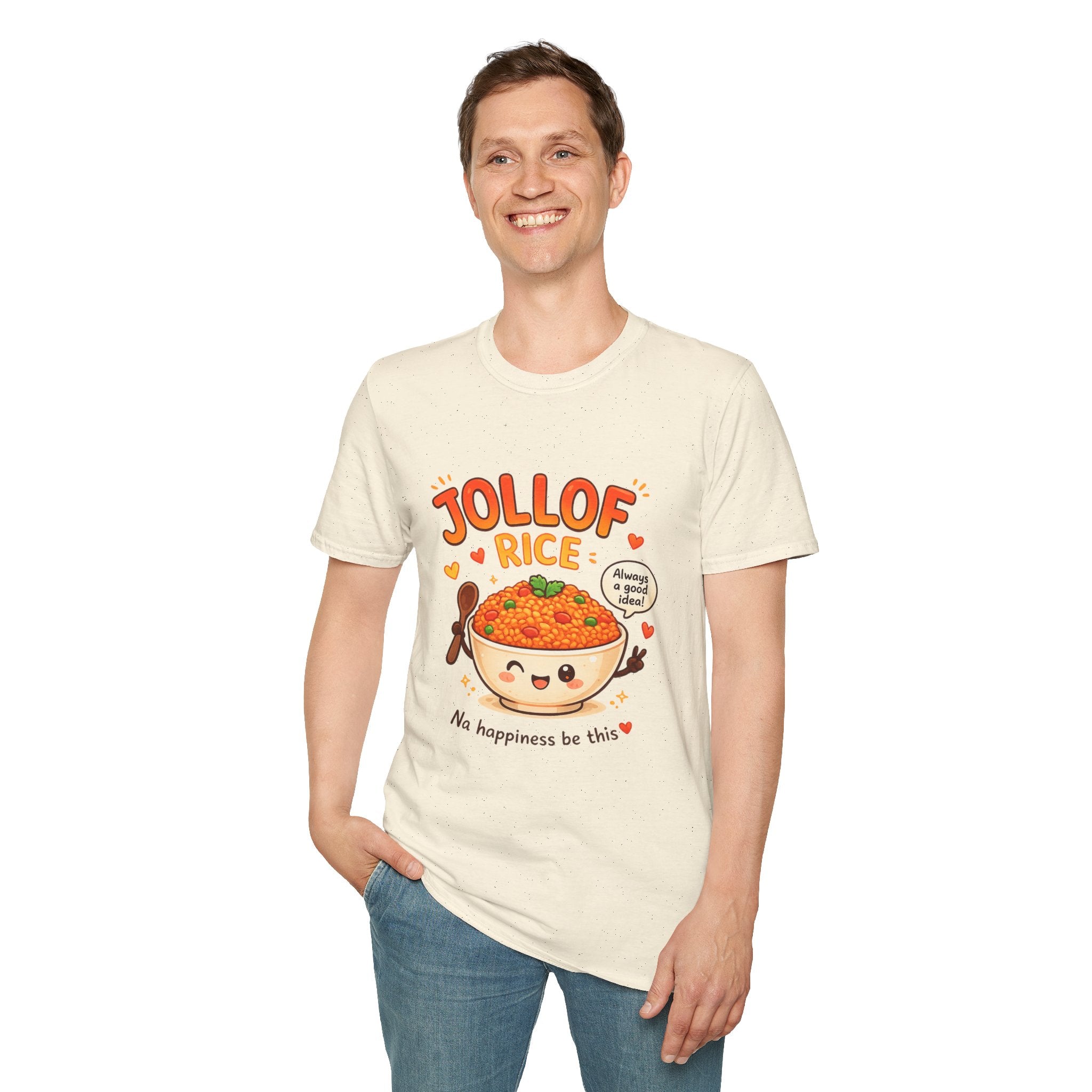 Jollof Rice T-Shirt Cute Kawaii Bowl Design (“Na happiness be this”)