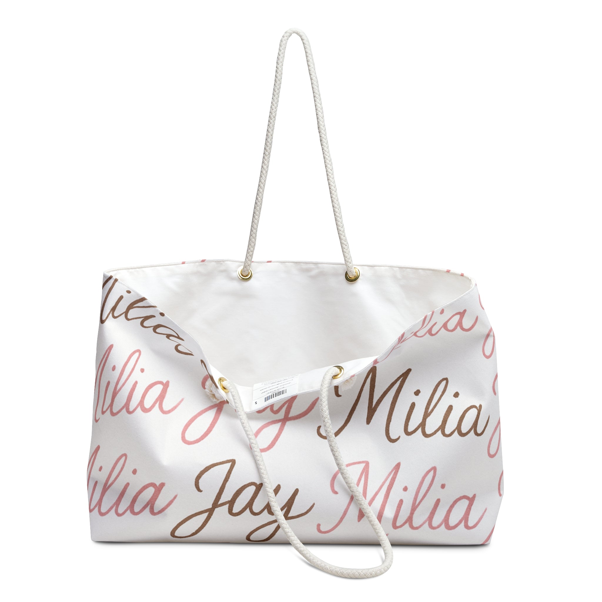 A stylish and spacious monogrammed travel weekender bag from Milia Jay — perfect for weekend trips, carry-on flights, and everyday adventure.