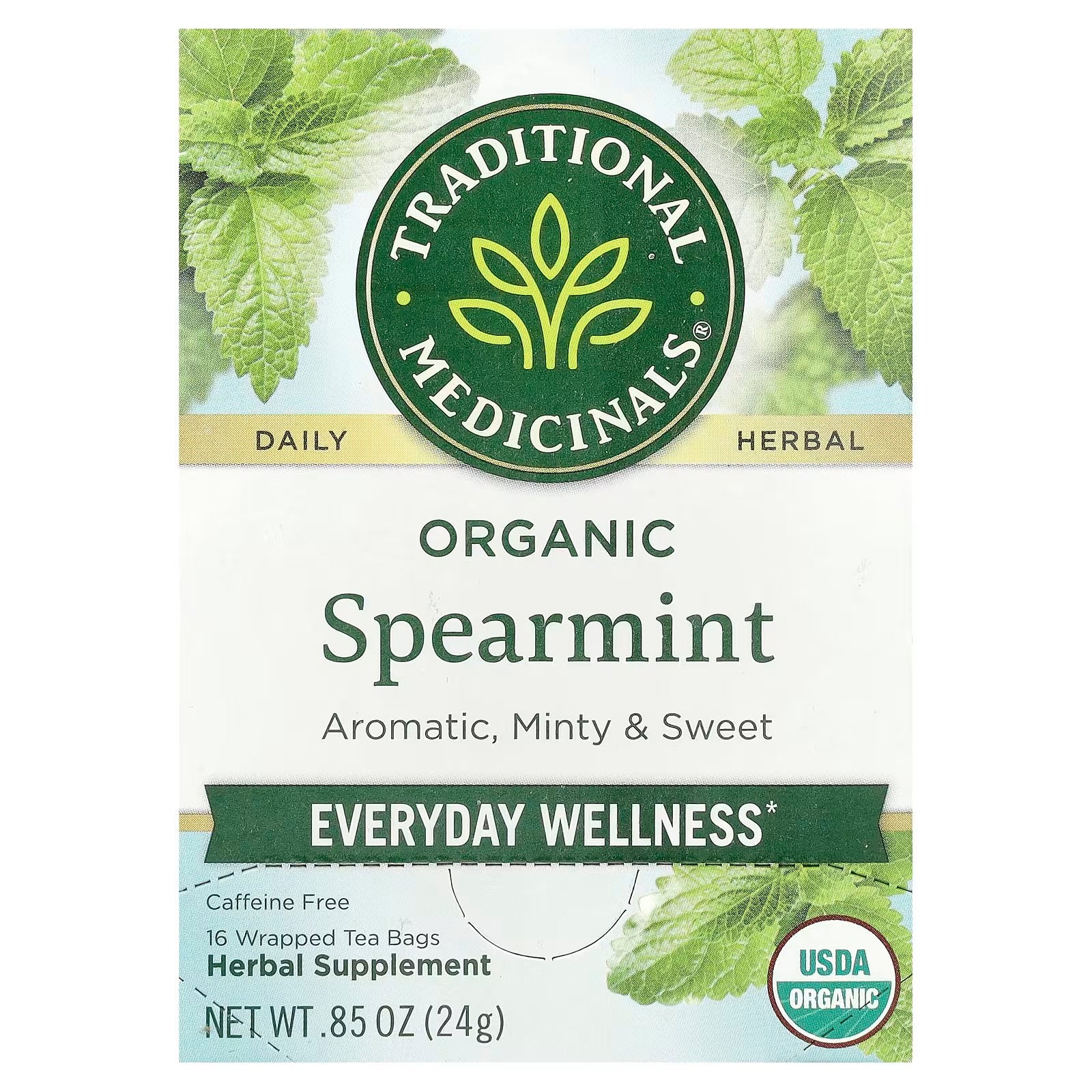 Traditional Medicinals, Organic Spearmint, Caffeine Free, 16 Wrapped Tea Bags, 0.85 oz (24 g)