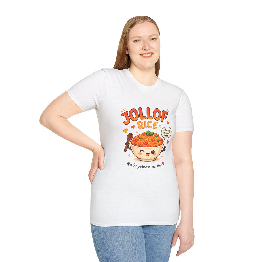 Jollof Rice T-Shirt Cute Kawaii Bowl Design (“Na happiness be this”)