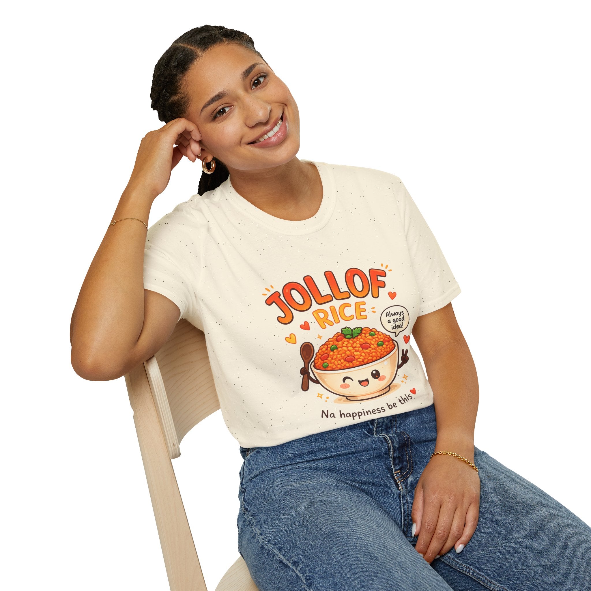 Jollof Rice T-Shirt Cute Kawaii Bowl Design (“Na happiness be this”)