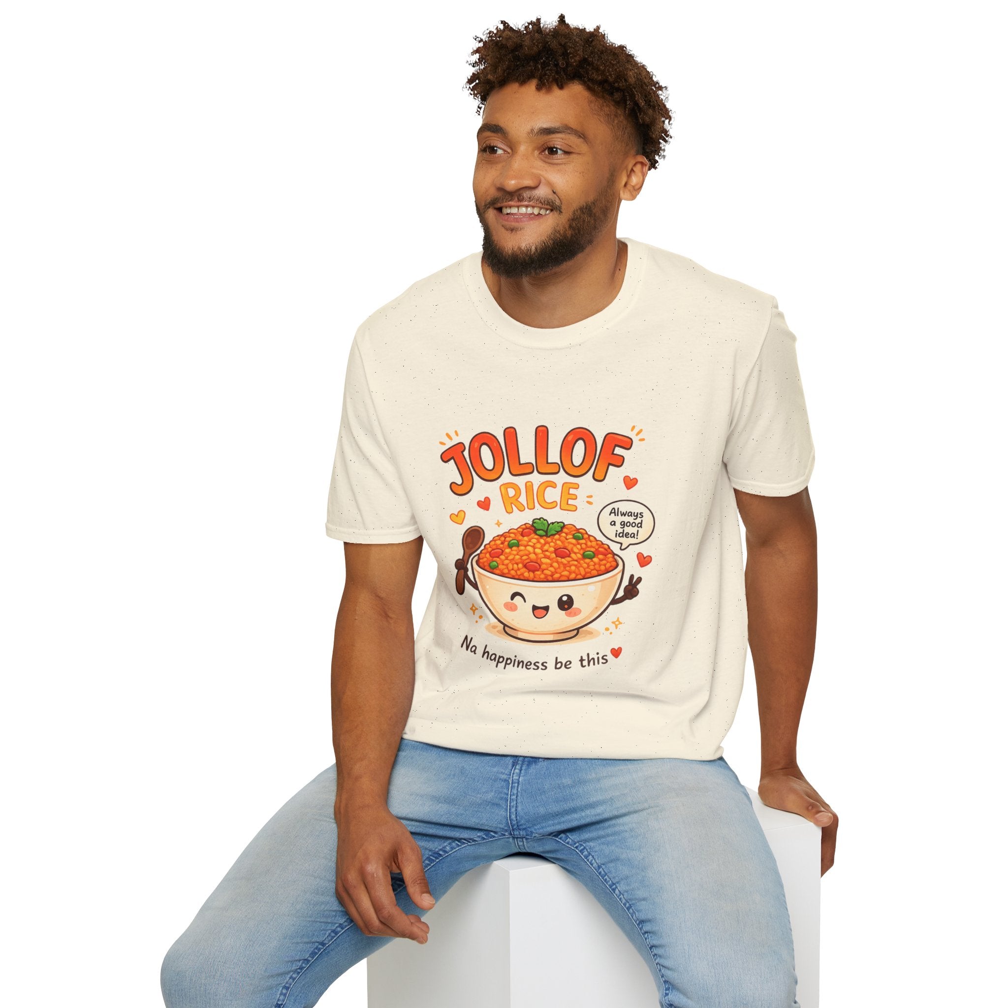 Jollof Rice T-Shirt Cute Kawaii Bowl Design (“Na happiness be this”)