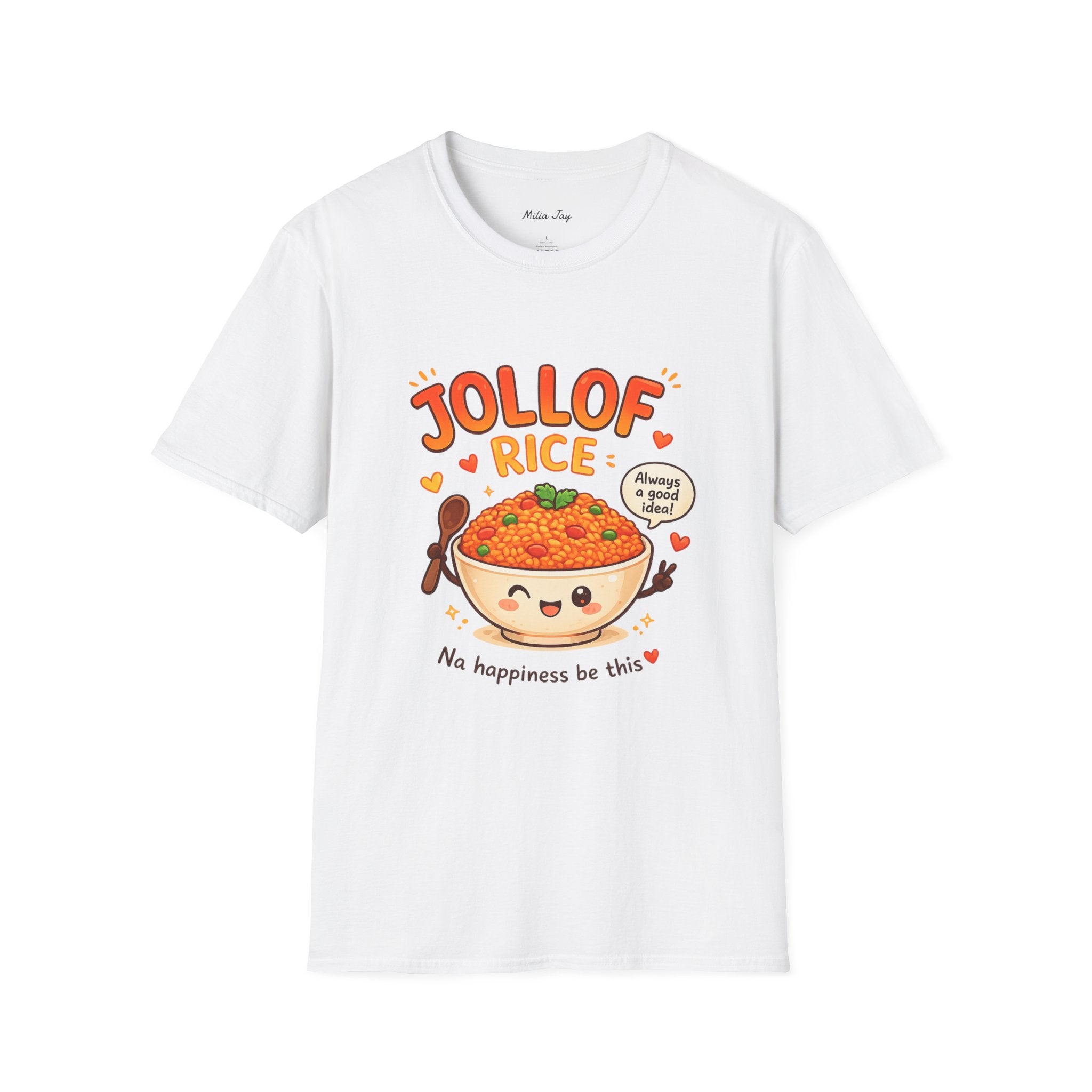 Jollof Rice T-Shirt Cute Kawaii Bowl Design (“Na happiness be this”)