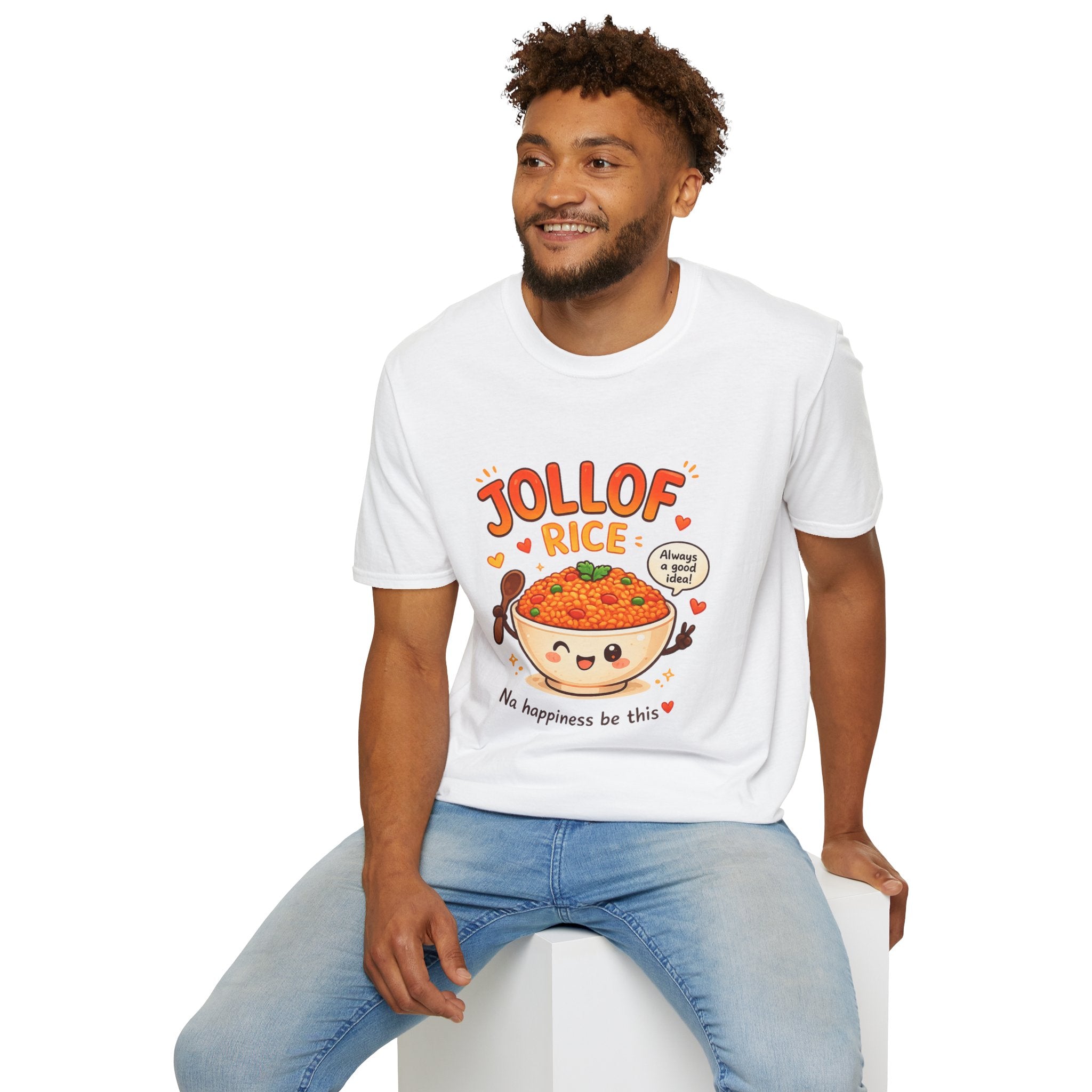 Jollof Rice T-Shirt Cute Kawaii Bowl Design (“Na happiness be this”)