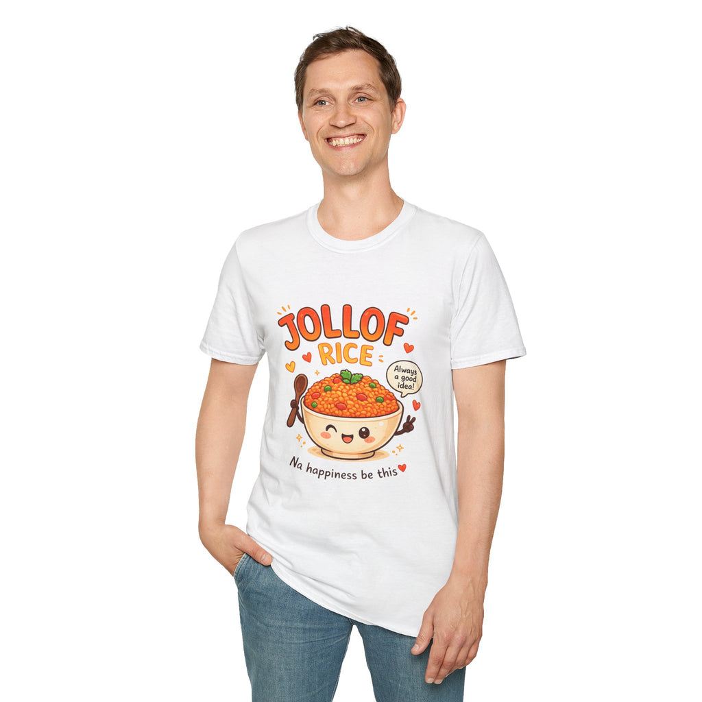 Jollof Rice T-Shirt Cute Kawaii Bowl Design (“Na happiness be this”)