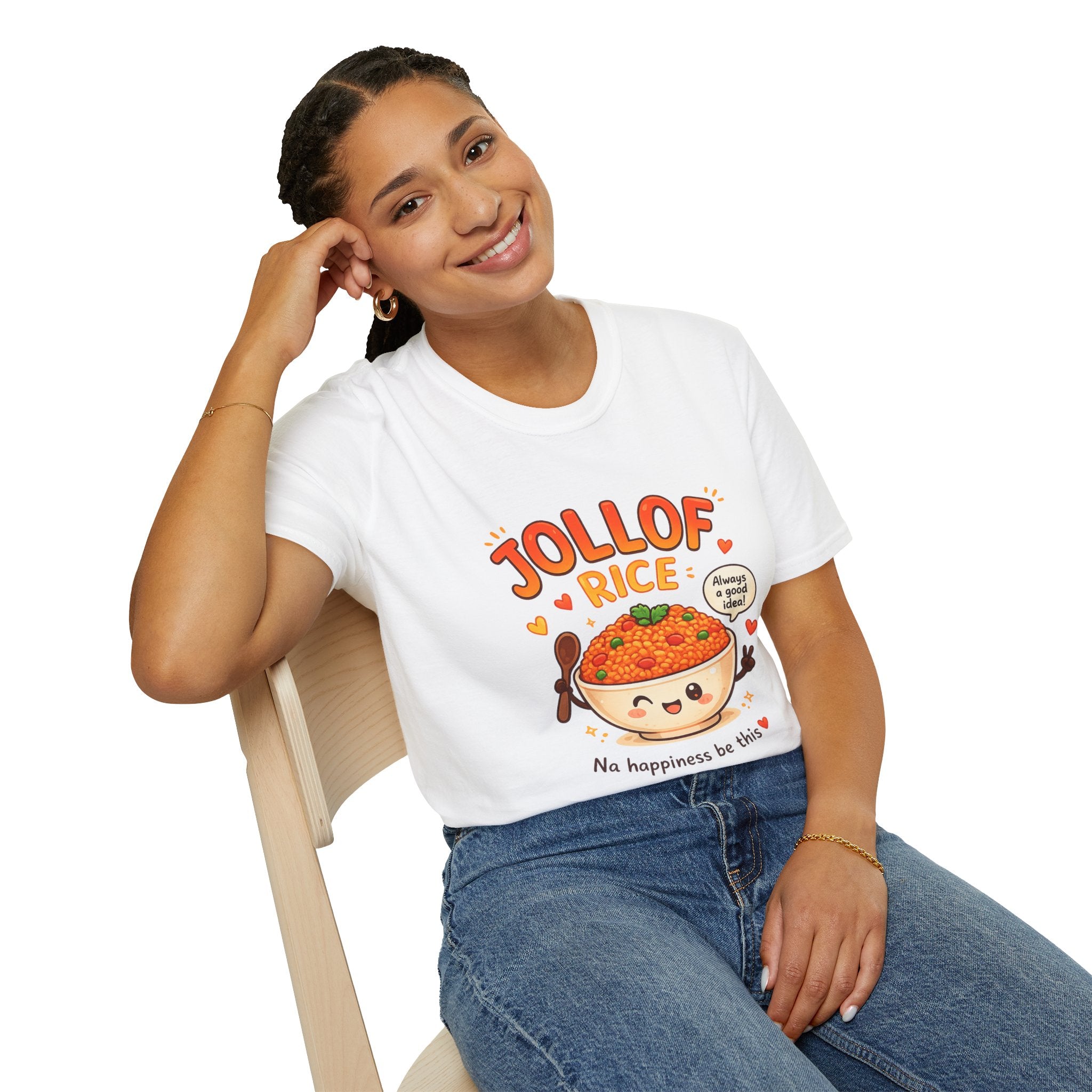 Jollof Rice T-Shirt Cute Kawaii Bowl Design (“Na happiness be this”)