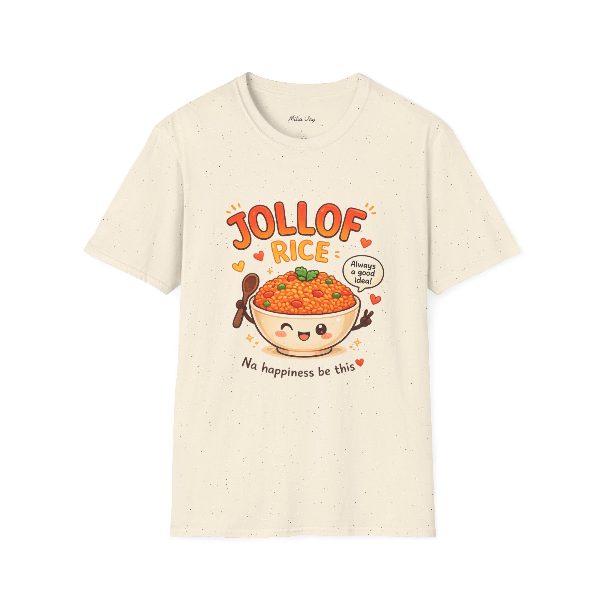 Jollof Rice T-Shirt Cute Kawaii Bowl Design (“Na happiness be this”)