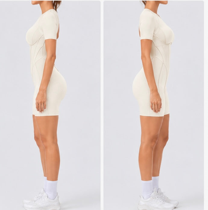 Short Jumpsuit Gym Clothes for Women – Backless Scrunch Booty Yoga Sportswear Outfit