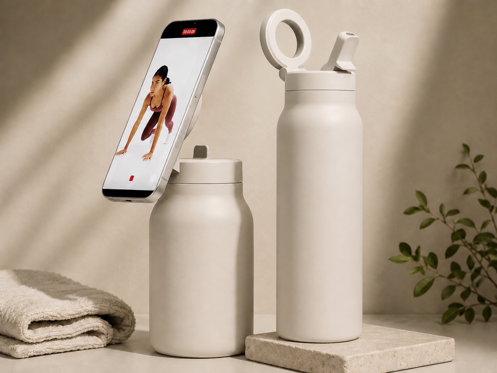 Milia Jay 24oz Insulated Stainless Steel Water Bottle with Magnetic Phone Stand & Straw Lid – 710ml Portable Sports Tumbler