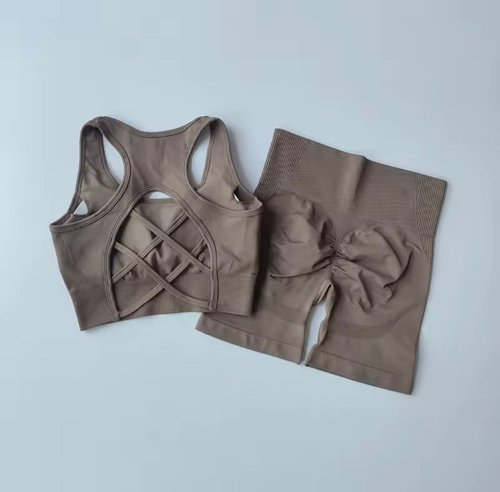 2 Piece Women Seamless Yoga Set Sexy Sport Bra + High Waist Sports Shorts Gym Clothing Fitness Sleeveless Shorts Suit Sportswear | Womens Sportswear UK | Womens Sportswear Sets