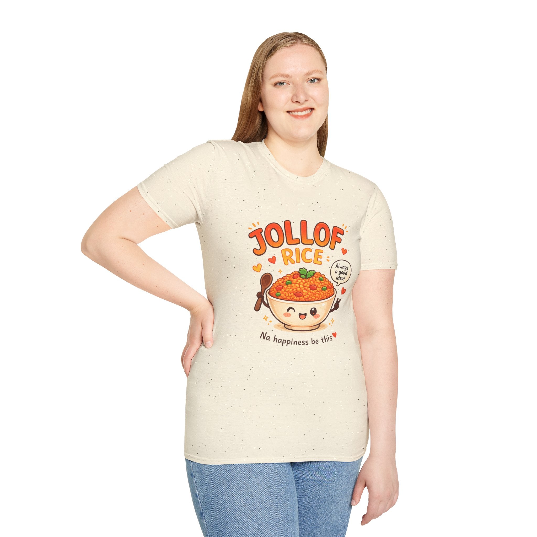 Jollof Rice T-Shirt Cute Kawaii Bowl Design (“Na happiness be this”)