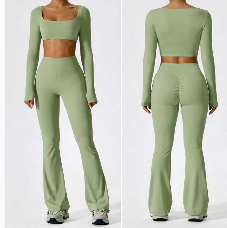 Seamless yoga sets for women – Tummy Control Flare Legging Set.