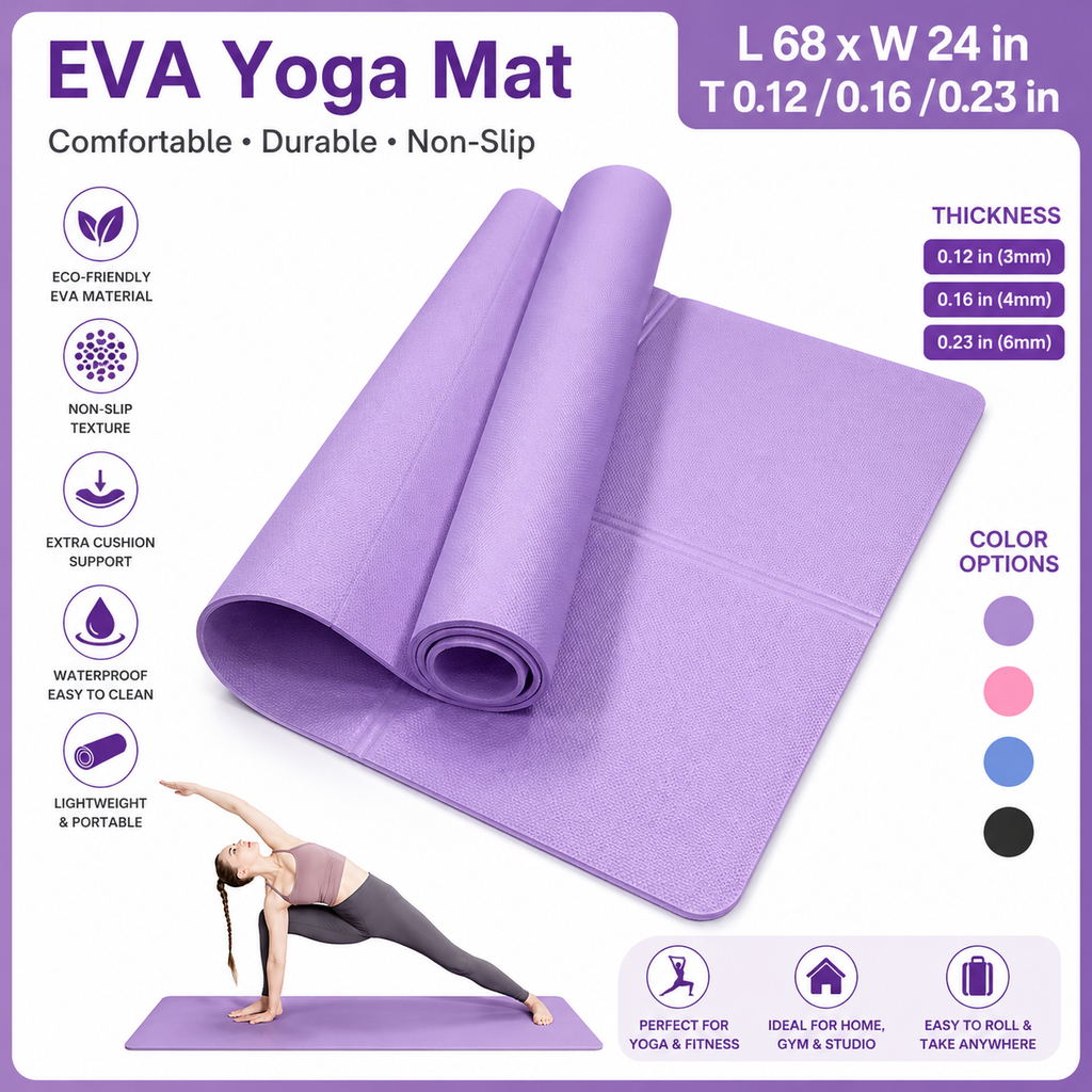 Milia Jay Best Yoga Mat – Anti-Slip 4mm EVA Yoga Mat for Pilates & Fitness, Lightweight Travel Yoga Mat for Home, Gym & Exercise