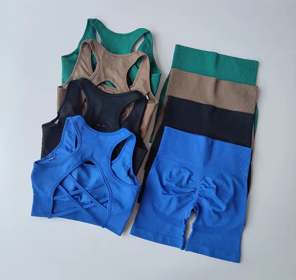 2 Piece Women Seamless Yoga Set Sexy Sport Bra + High Waist Sports Shorts Gym Clothing Fitness Sleeveless Shorts Suit Sportswear | Womens Sportswear UK | Womens Sportswear Sets