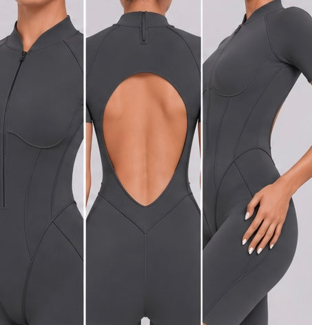 Short Jumpsuit Gym Clothes for Women – Backless Scrunch Booty Yoga Sportswear Outfit