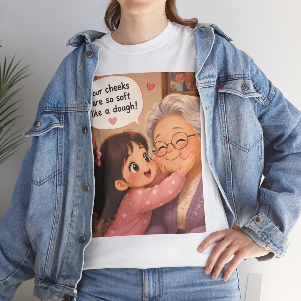 Grandma Hug T-Shirt – Cute "Your cheeks are so soft like a dough!" Illustration Tee