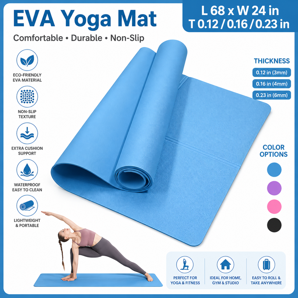 Milia Jay Best Yoga Mat – Anti-Slip 4mm EVA Yoga Mat for Pilates & Fitness, Lightweight Travel Yoga Mat for Home, Gym & Exercise