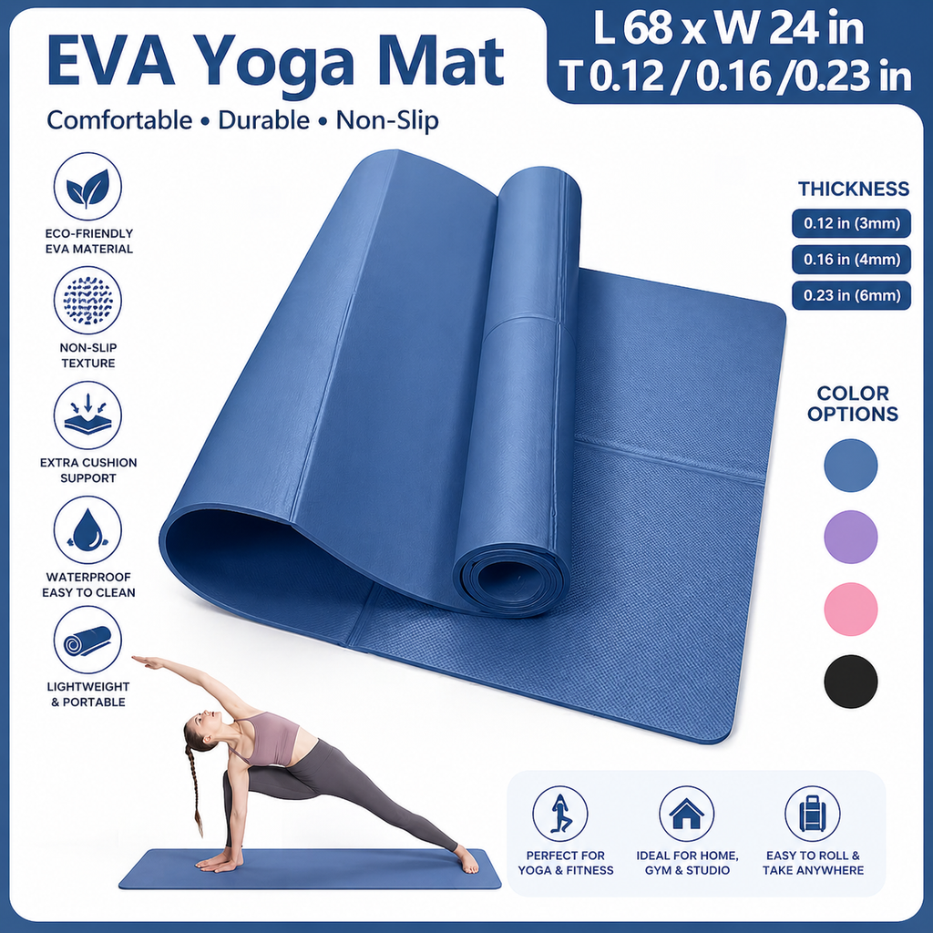 Milia Jay Best Yoga Mat – Anti-Slip 4mm EVA Yoga Mat for Pilates & Fitness, Lightweight Travel Yoga Mat for Home, Gym & Exercise