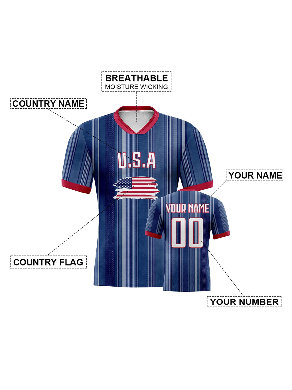 Custom USA Soccer Jersey Personalized Football Shirt with Printed Name Number Soccer Team Jerseys for Women Men Youth Fans