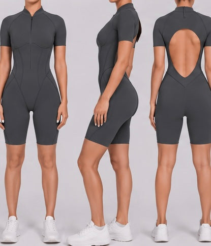 Short Jumpsuit Gym Clothes for Women – Backless Scrunch Booty Yoga Sportswear Outfit