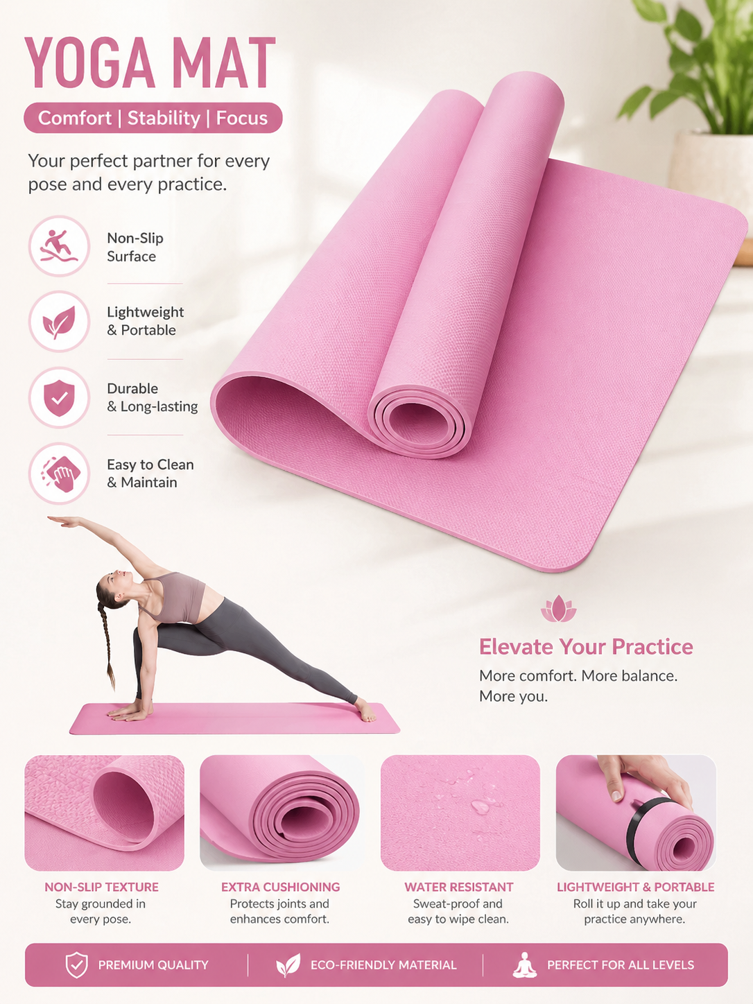 Milia Jay Best Yoga Mat – Anti-Slip 4mm EVA Yoga Mat for Pilates & Fitness, Lightweight Travel Yoga Mat for Home, Gym & Exercise