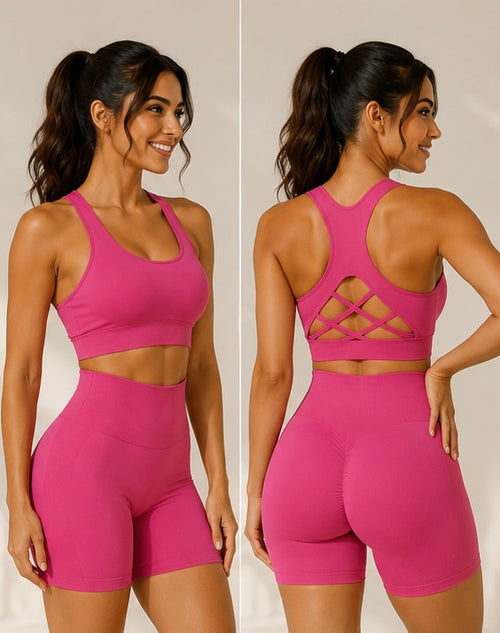 2 Piece Women Seamless Yoga Set Sexy Sport Bra + High Waist Sports Shorts Gym Clothing Fitness Sleeveless Shorts Suit Sportswear | Womens Sportswear UK | Womens Sportswear Sets