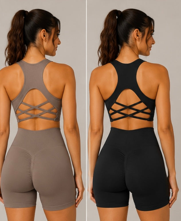 2 Piece Women Seamless Yoga Set Sexy Sport Bra + High Waist Sports Shorts Gym Clothing Fitness Sleeveless Shorts Suit Sportswear | Womens Sportswear UK | Womens Sportswear Sets
