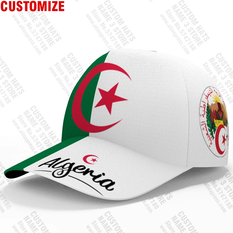 Argélia Boné de Beisebol Grátis Nome Personalizado Número Dza Chapéu Islã Logo Árabe Argélia Texto Árabe Argélia Viagem Bandeira Argel Foto Touca