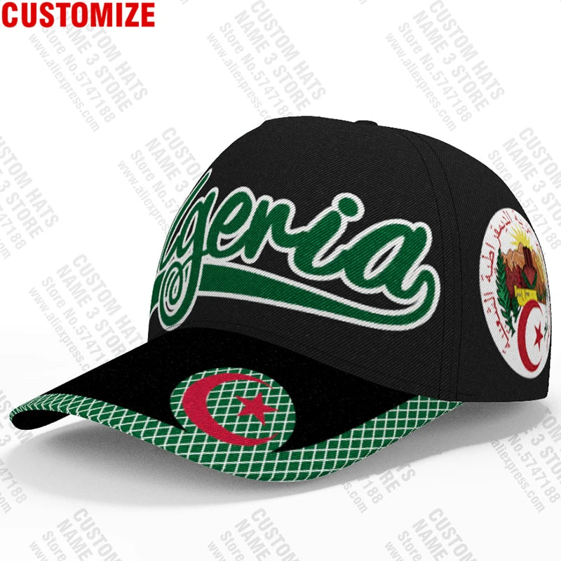 Argélia Boné de Beisebol Grátis Nome Personalizado Número Dza Chapéu Islã Logo Árabe Argélia Texto Árabe Argélia Viagem Bandeira Argel Foto Touca
