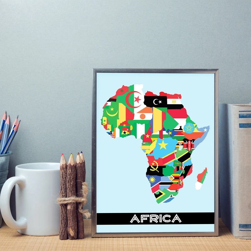 Africa Flag Map Minimalist Contemporary Art Canvas Poster Painting Map of Africa Wall Picture Print Home Living Room Decoration