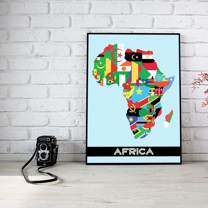 Africa Flag Map Minimalist Contemporary Art Canvas Poster Painting Map of Africa Wall Picture Print Home Living Room Decoration