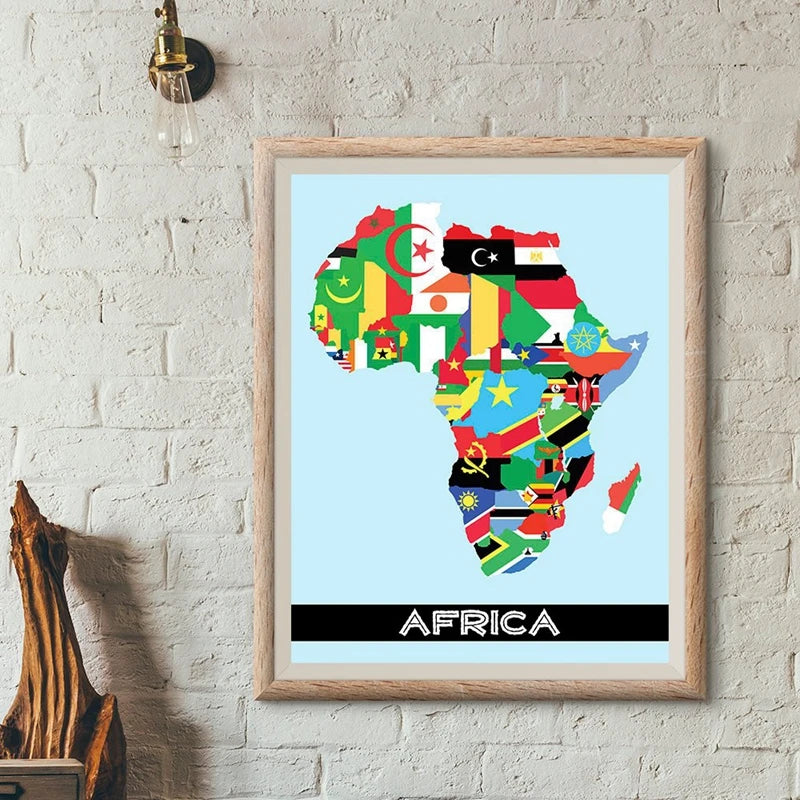 Africa Flag Map Minimalist Contemporary Art Canvas Poster Painting Map of Africa Wall Picture Print Home Living Room Decoration