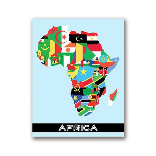 Africa Flag Map Minimalist Contemporary Art Canvas Poster Painting Map of Africa Wall Picture Print Home Living Room Decoration
