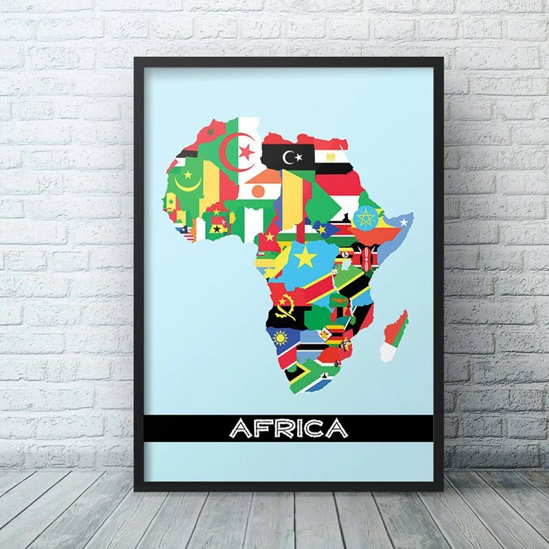 Africa Flag Map Minimalist Contemporary Art Canvas Poster Painting Map of Africa Wall Picture Print Home Living Room Decoration