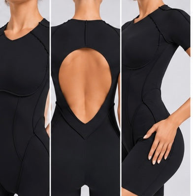 Short Jumpsuit Gym Clothes for Women – Backless Scrunch Booty Yoga Sportswear Outfit