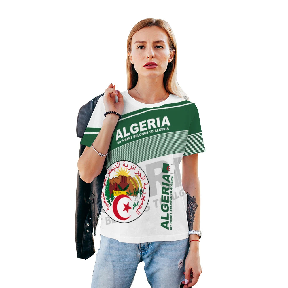2024 Argélia Bandeira T-shirt Esportiva Casual Solta 3D Impresso de Alta Qualidade T-Shirts Verão Clube de Futebol Masculina Manga Curta Tops