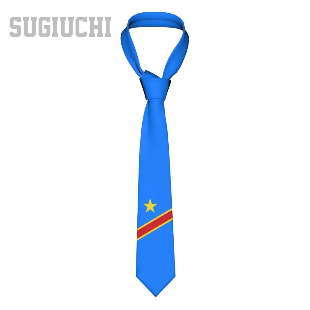 Democratic Republic Of Congo Flag Emblem Men Women Neck Ties Casual Plaid Tie Suits Slim Wedding Party Business Necktie Gravatas