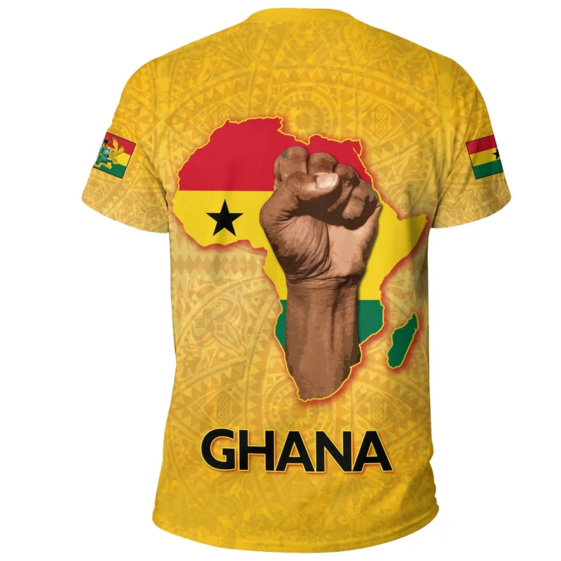 3D printed African Ghanaian flag and emblem pattern men's T-shirt, football team jersey, summer outdoor sports training top