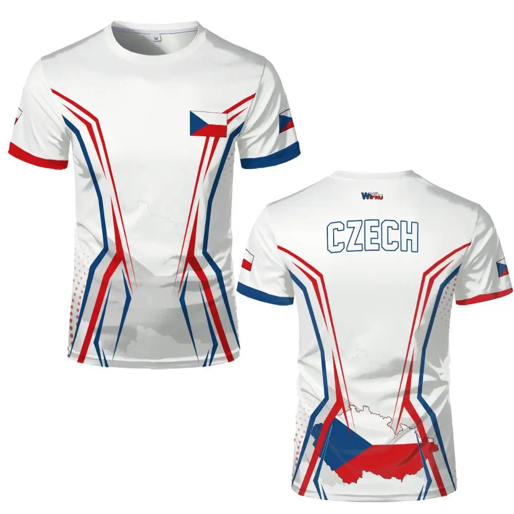 Czech Republic Flag T-Shirt Czech Republic National Emblem Graphic Tee Men's Women's Outdoor Sports Breathable Football Jersey