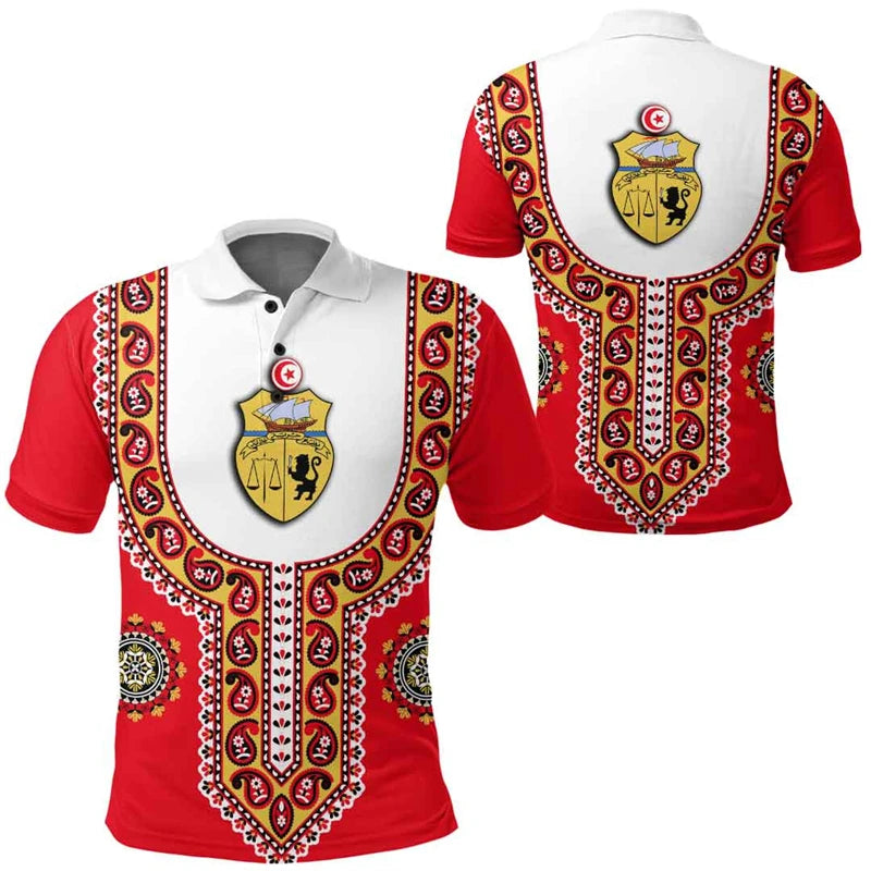 Tunisia Flag Map 3D Print Polo Shirts For Men Clothes Africa Country Dashiki POLO Shirt National Emblem Short Sleeve Male Jersey