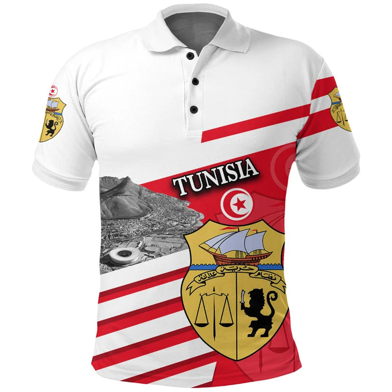 Tunisia Flag Map 3D Print Polo Shirts For Men Clothes Africa Country Dashiki POLO Shirt National Emblem Short Sleeve Male Jersey