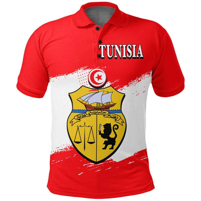 Tunisia Flag Map 3D Print Polo Shirts For Men Clothes Africa Country Dashiki POLO Shirt National Emblem Short Sleeve Male Jersey