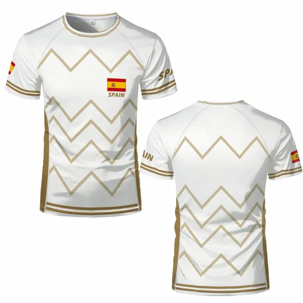 Spain Flag Graphic Jersey Fashion Geometric Print Quick-drying Football T-shirt Men Women Sports Training Casual Breathable Tops