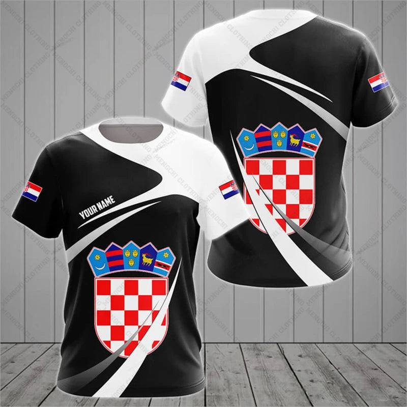 Croatia National Emblem Printing Cool Flag Fashion New Casual Men's And Women's Round Neck Short Sleeve Oversized Sports T-shirt