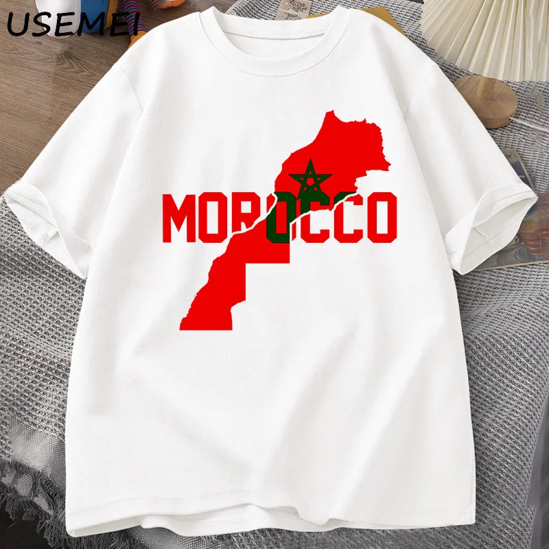 Morocco Flag Graphic T Shirts Men Cotton Short Sleeve Moroccan T-shirt Men's Printed T Shirt Male Clothes Streetwear