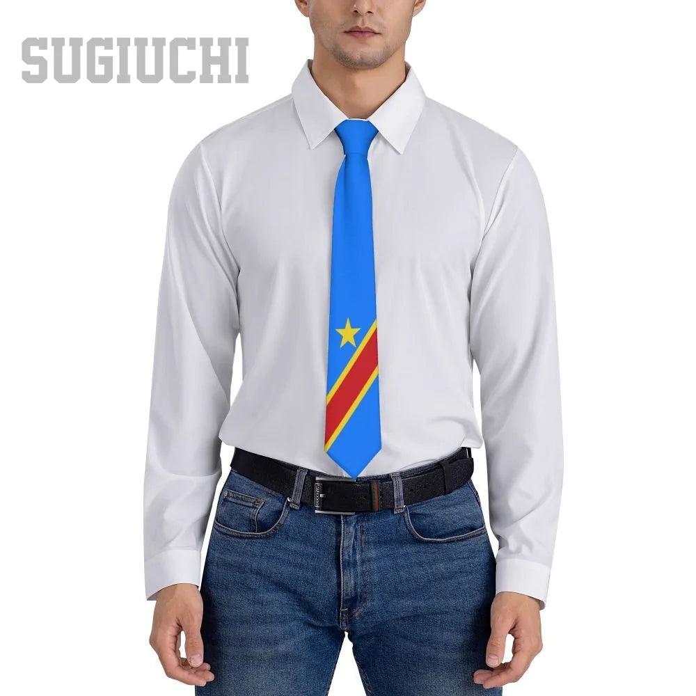 Democratic Republic Of Congo Flag Emblem Men Women Neck Ties Casual Plaid Tie Suits Slim Wedding Party Business Necktie Gravatas