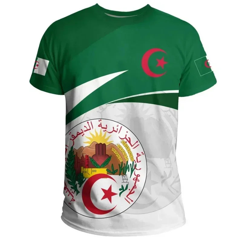 2024 Argélia Bandeira T-shirt Esportiva Casual Solta 3D Impresso de Alta Qualidade T-Shirts Verão Clube de Futebol Masculina Manga Curta Tops