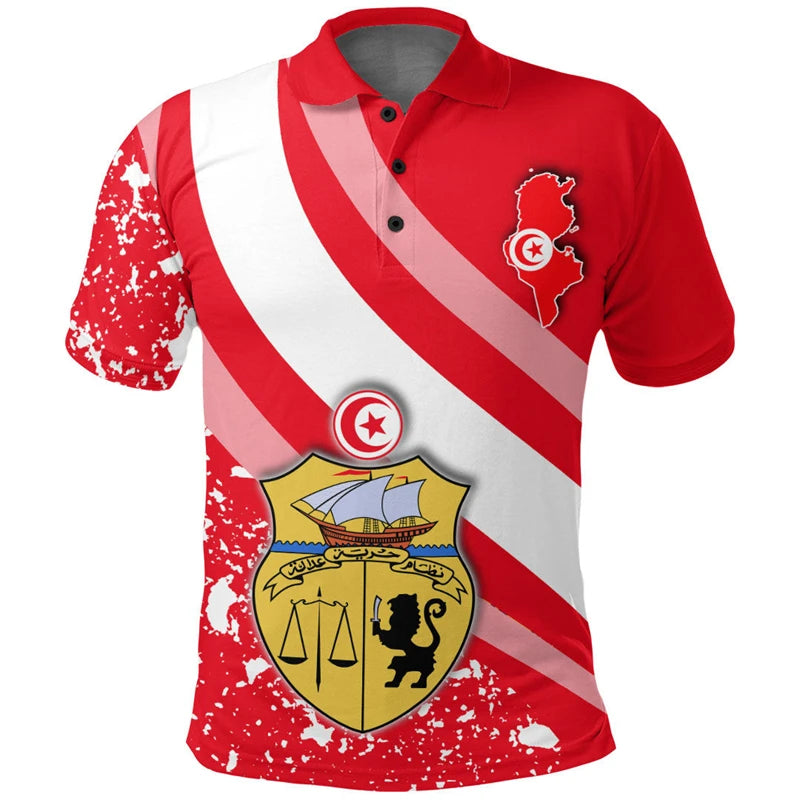 Tunisia Flag Map 3D Print Polo Shirts For Men Clothes Africa Country Dashiki POLO Shirt National Emblem Short Sleeve Male Jersey