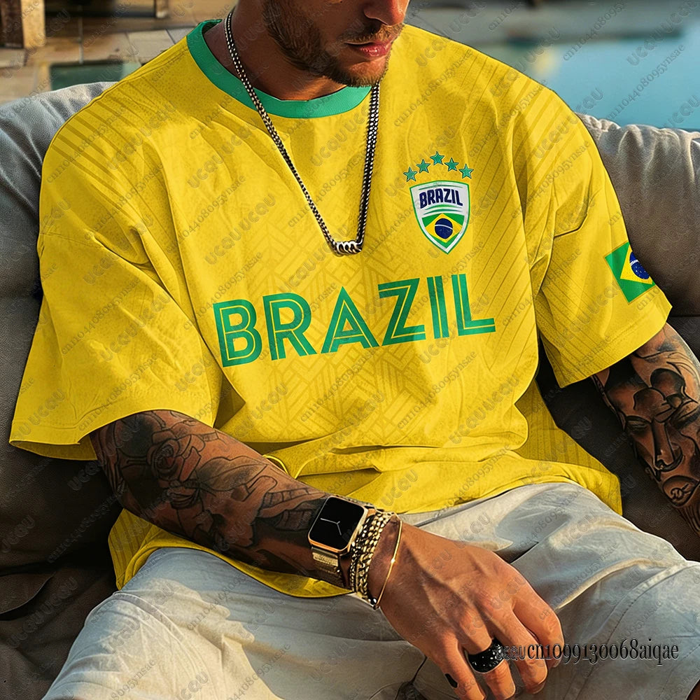 Summer New Brazil Football Jerseys For Men Classic God Brazil Short Sleeve Tees Casual O-neck Sports Tshirts Man Clothing