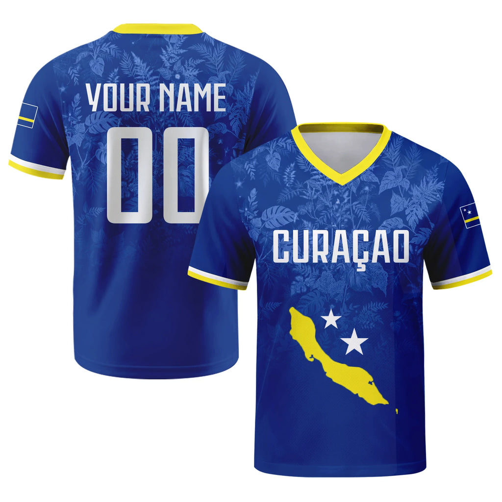 Camisa de Futebol Personalizada Curaçao com Nome Número Gola V Respirável para Homens Jovens Mulheres